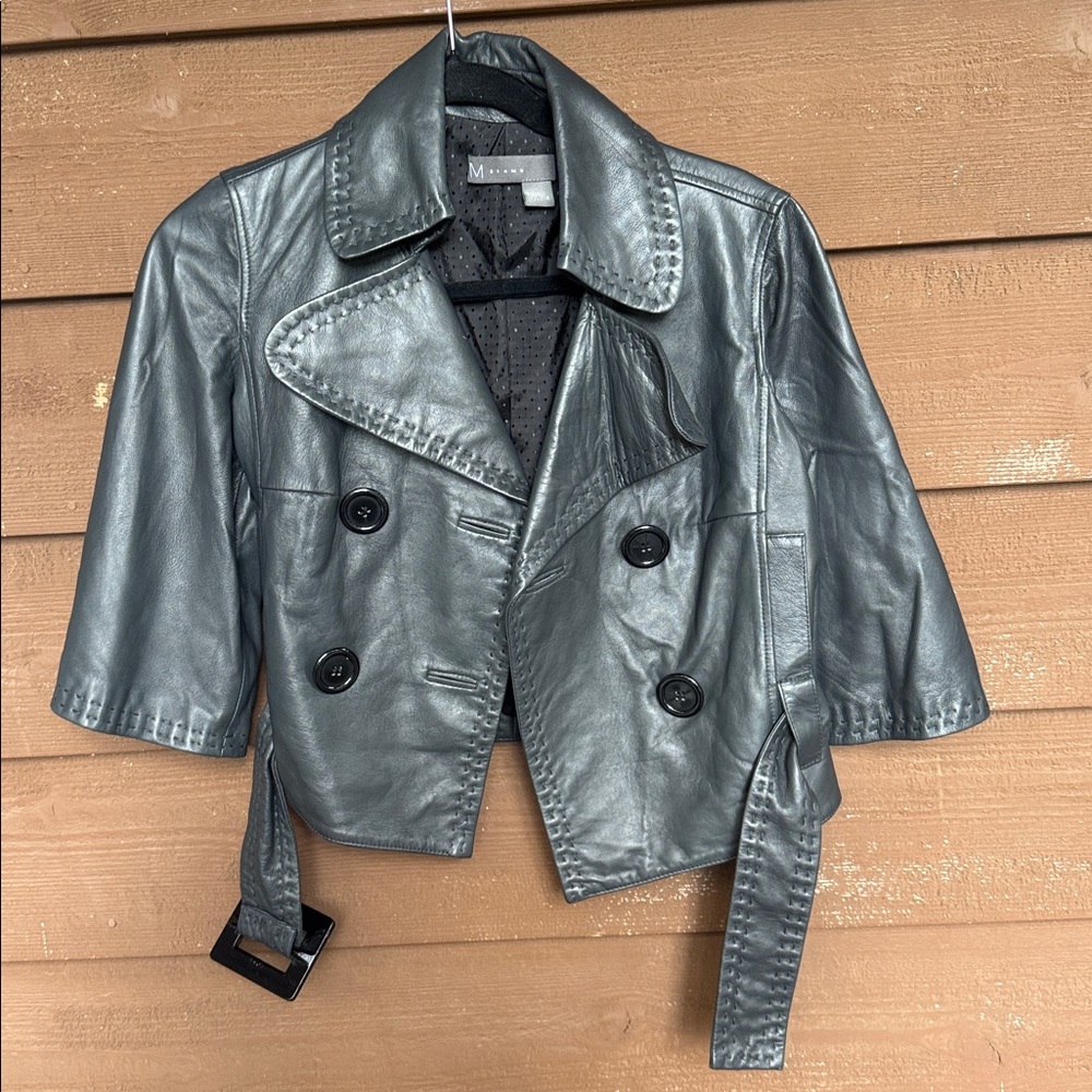 M Siamo Gray Goat/Sheep Soft Leather Crop Belted Jacket Made in Italy size 4